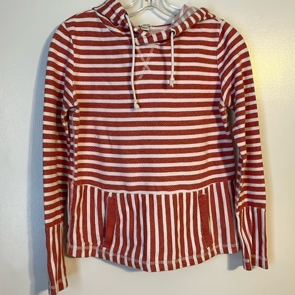 J Crew Red White Striped Terry Lightweight Hoodie XS